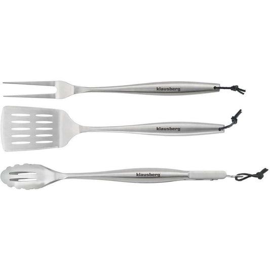 Klausberg KB-7900 Barbecue Set – 3-delige Grillset in RVS (Spatel, Vleesvork & Tang) - Giftset - Geschikt voor de Kamado / Weber liefhebbers