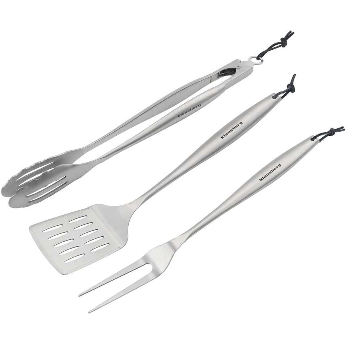 Klausberg KB-7900 Barbecue Set – 3-delige Grillset in RVS (Spatel, Vleesvork & Tang) - Giftset - Geschikt voor de Kamado / Weber liefhebbers
