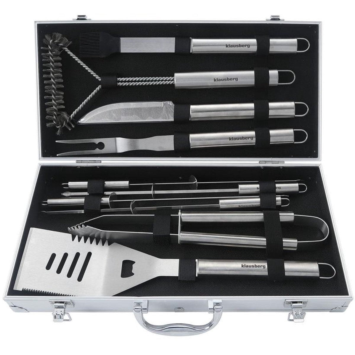 Klausberg KB-7901 Barbecue Set – 10-delige Grillaccessoires in Opbergcase (RVS, Compleet) - BBQ Tangenset - Giftset - BBQ set - Kamado / Gasbarbecue