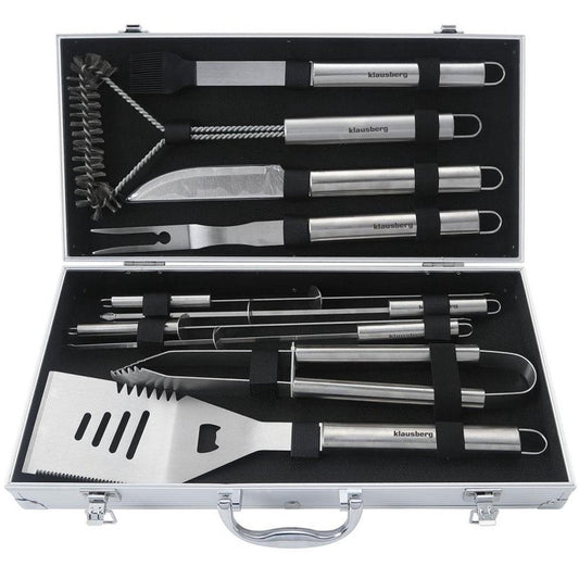 Klausberg KB-7901 Barbecue Set – 10-delige Grillaccessoires in Opbergcase (RVS, Compleet) - BBQ Tangenset - Giftset - BBQ set - Kamado / Gasbarbecue