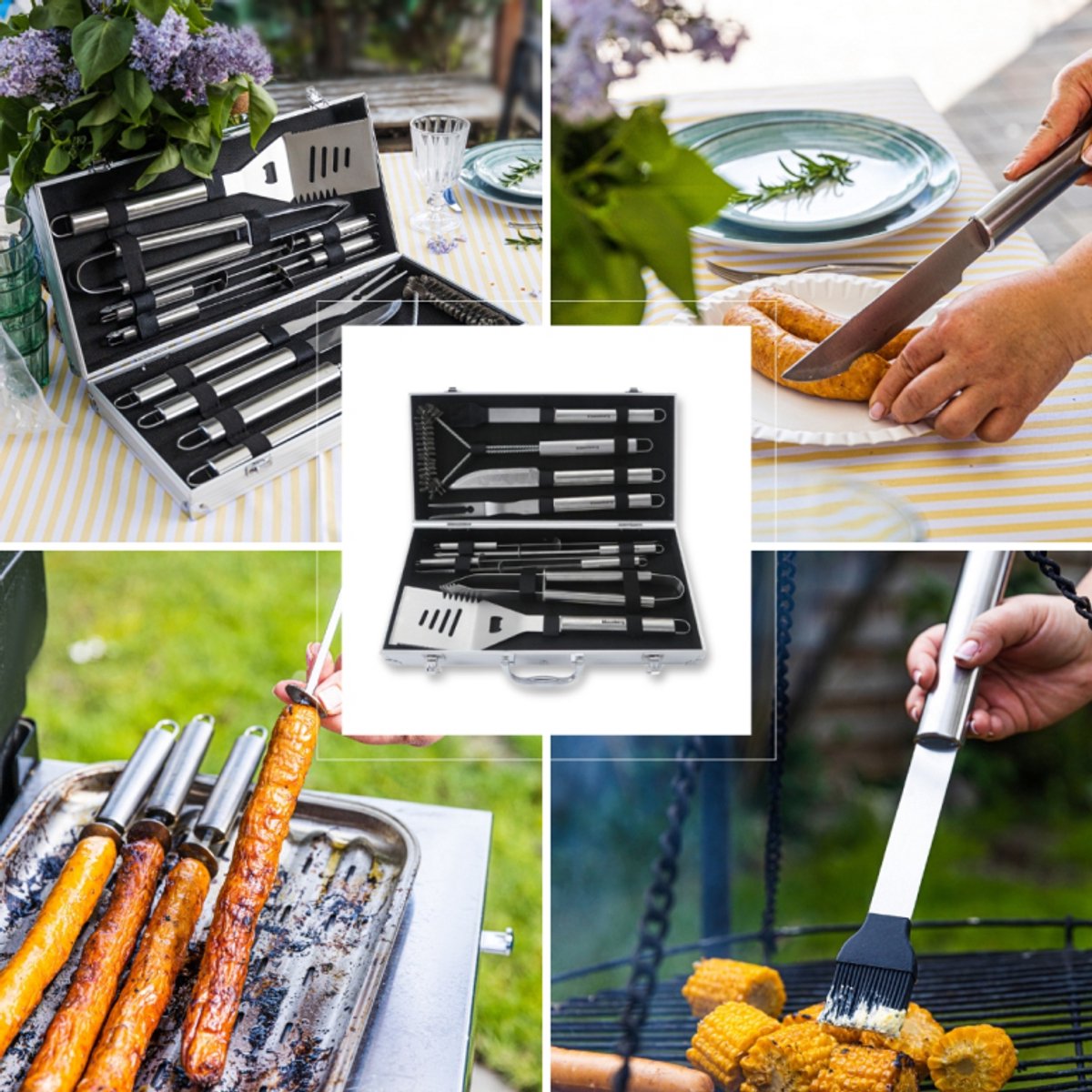 Klausberg KB-7901 Barbecue Set – 10-delige Grillaccessoires in Opbergcase (RVS, Compleet) - BBQ Tangenset - Giftset - BBQ set - Kamado / Gasbarbecue