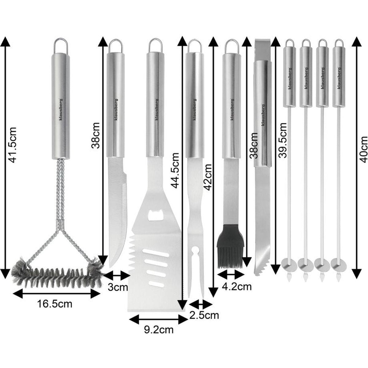 Klausberg KB-7901 Barbecue Set – 10-delige Grillaccessoires in Opbergcase (RVS, Compleet) - BBQ Tangenset - Giftset - BBQ set - Kamado / Gasbarbecue