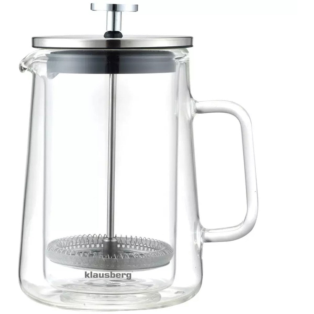 Klausberg KB7685 - Piston Koffie- en Theezetter - 0,60 Liter - Dubbelwandig Glas - RVS en Boorosilicaat Glas - Geschikt voor Koffie, Thee en Kruiden