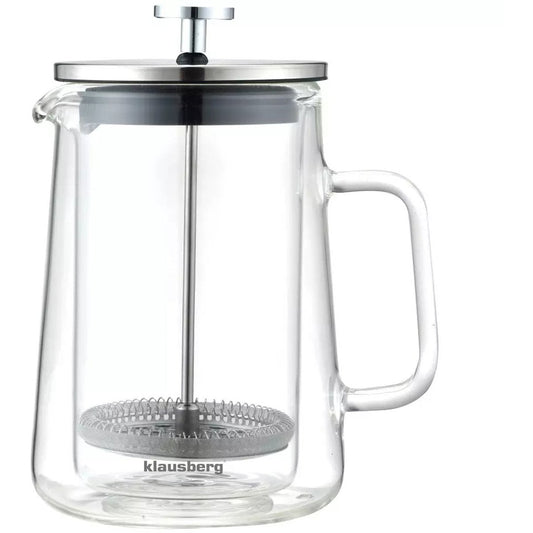 Klausberg KB7685 - Piston Koffie- en Theezetter - 0,60 Liter - Dubbelwandig Glas - RVS en Boorosilicaat Glas - Geschikt voor Koffie, Thee en Kruiden