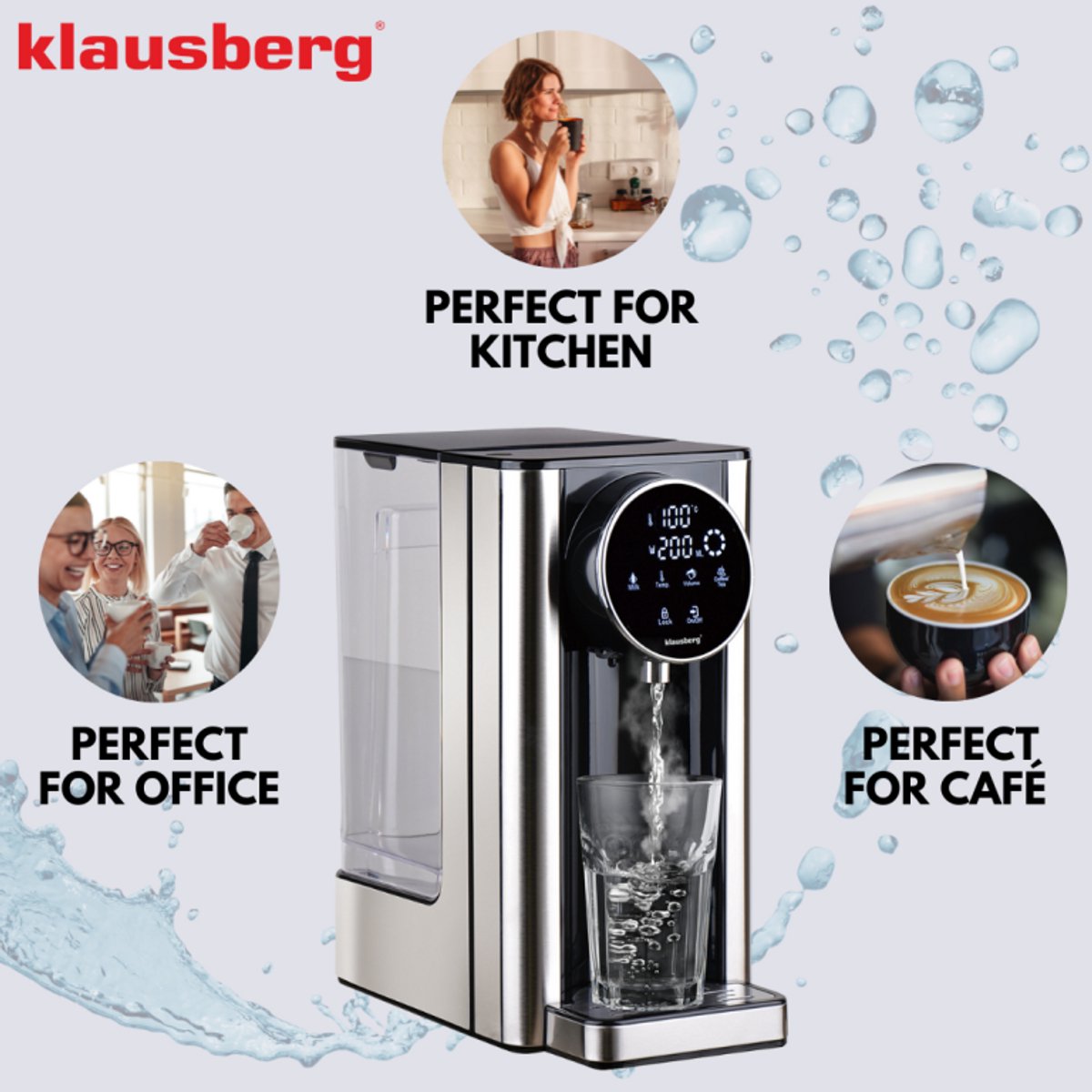 Klausberg KB7880 Hot Water Dispenser – 2,7 Liter – LED Touchbediening – Temperatuur- & Volumecontrole – 2600W - Heetwaterdispenser