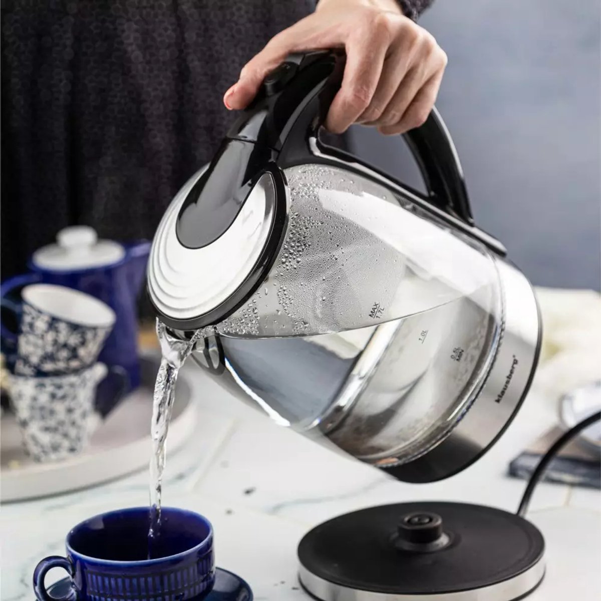 Klausberg KB7886 Elektrische Waterkoker - 1.7L, 1800W, Borosilicaatglas & RVS 304, LED Verlichting, 360° Draaibare Basis