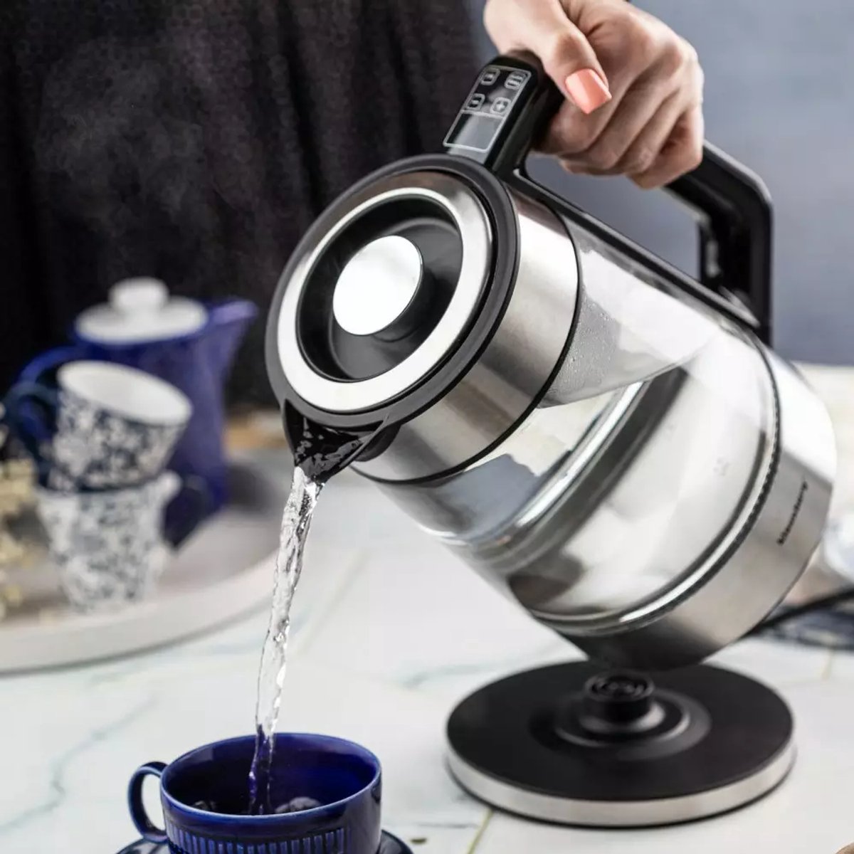 Klausberg KB7888 Elektrische Waterkoker – 1.7L, 1850-2200W, Borosilicaatglas & RVS 304, RGB LED, Temperatuurregeling - 40 tot 100 graden