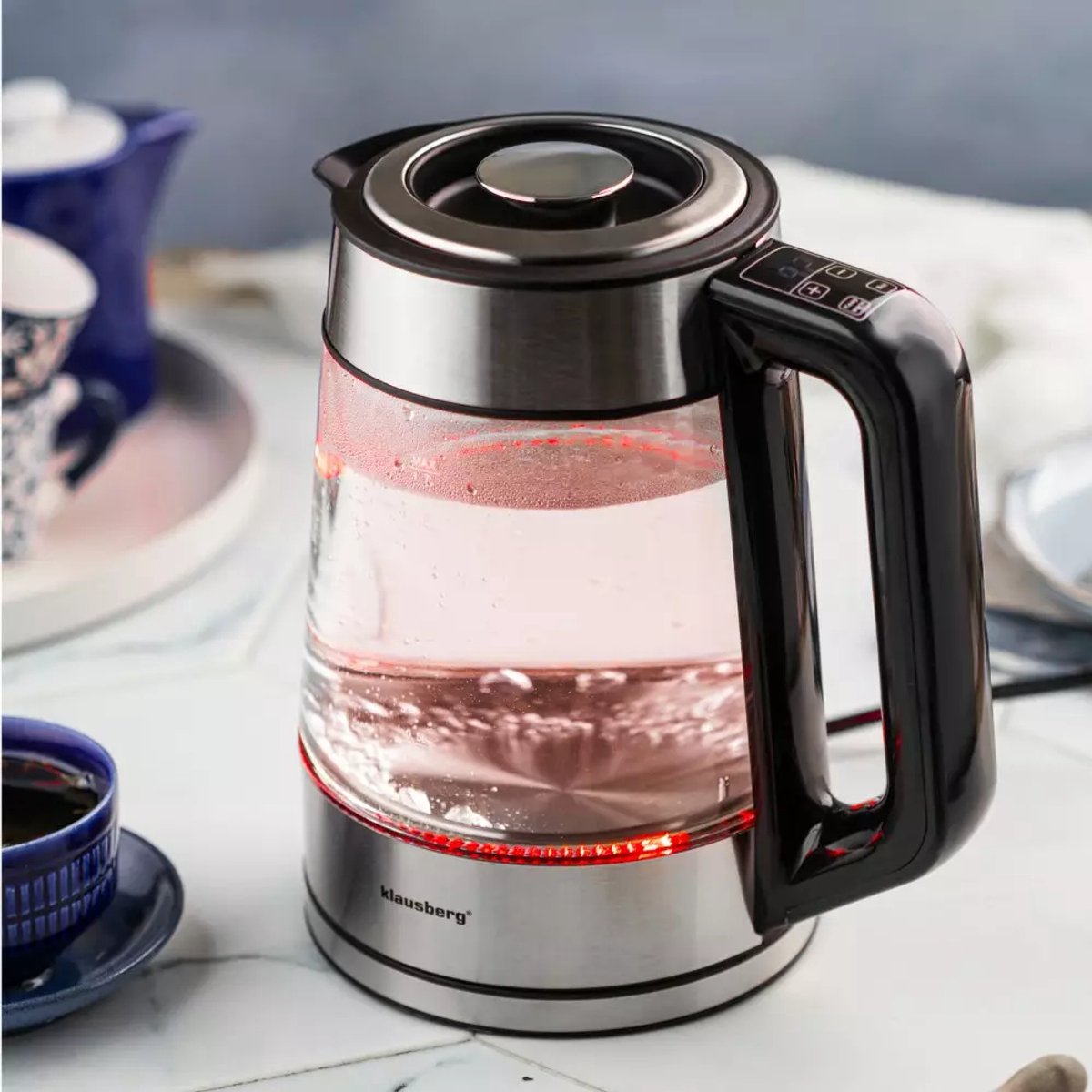 Klausberg KB7888 Elektrische Waterkoker – 1.7L, 1850-2200W, Borosilicaatglas & RVS 304, RGB LED, Temperatuurregeling - 40 tot 100 graden
