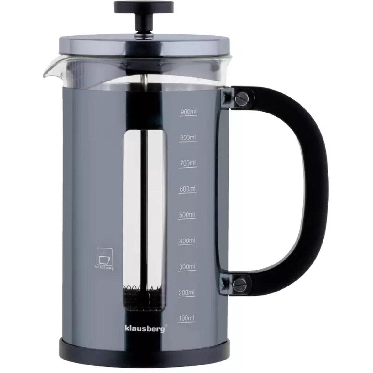 Klausberg Piston Brewer 1L - Grafietkleurige Koffie- en Theebrouwer - Piston French Press - Koffiemaker - Cafetière - Glas