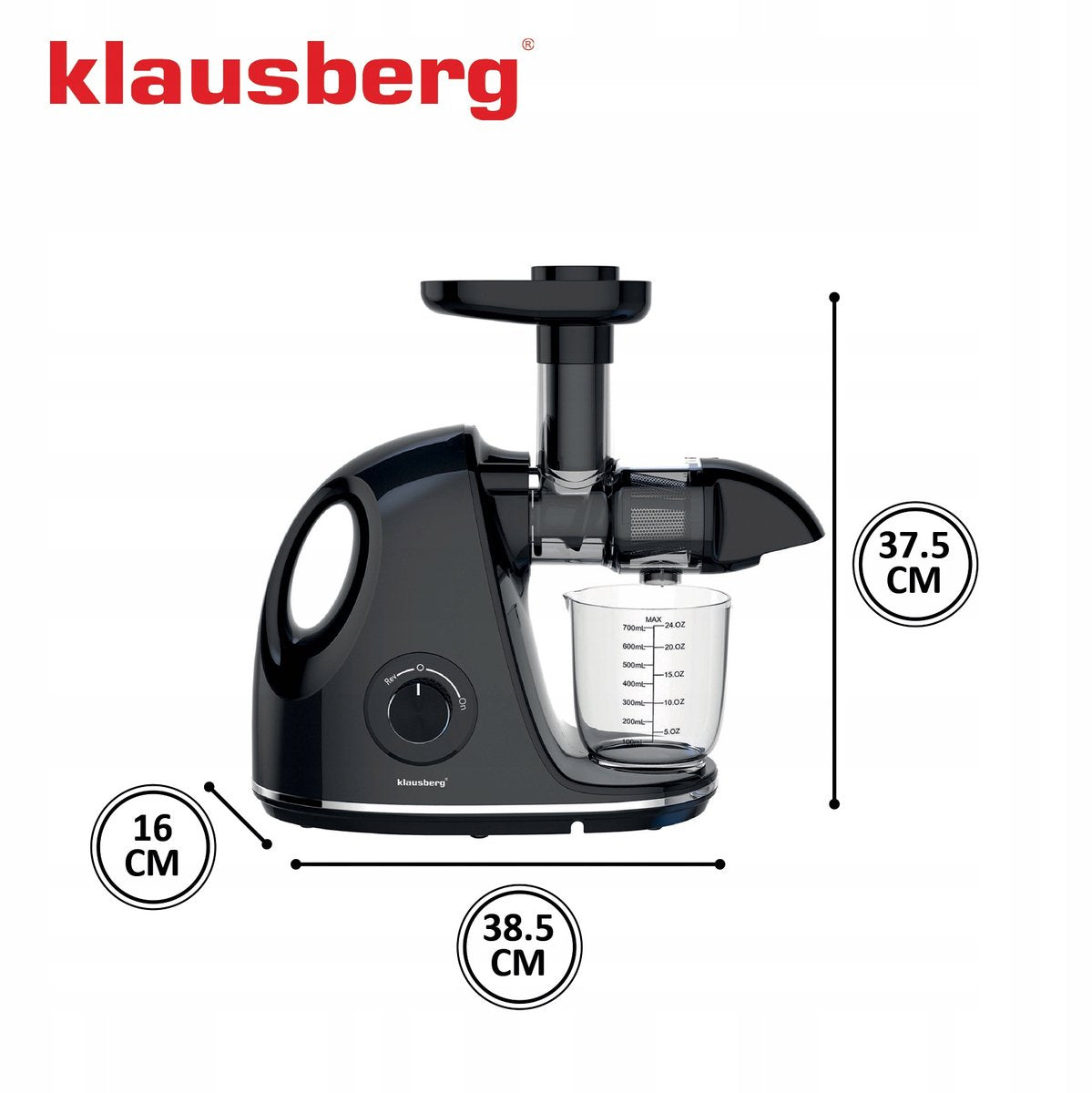 Klausberg Slow Juicer KB-7861 – 150W | Cold Press | Stille Juicer voor Groente, Fruit & Kruiden – BPA-vrij – Zwart - 700ml