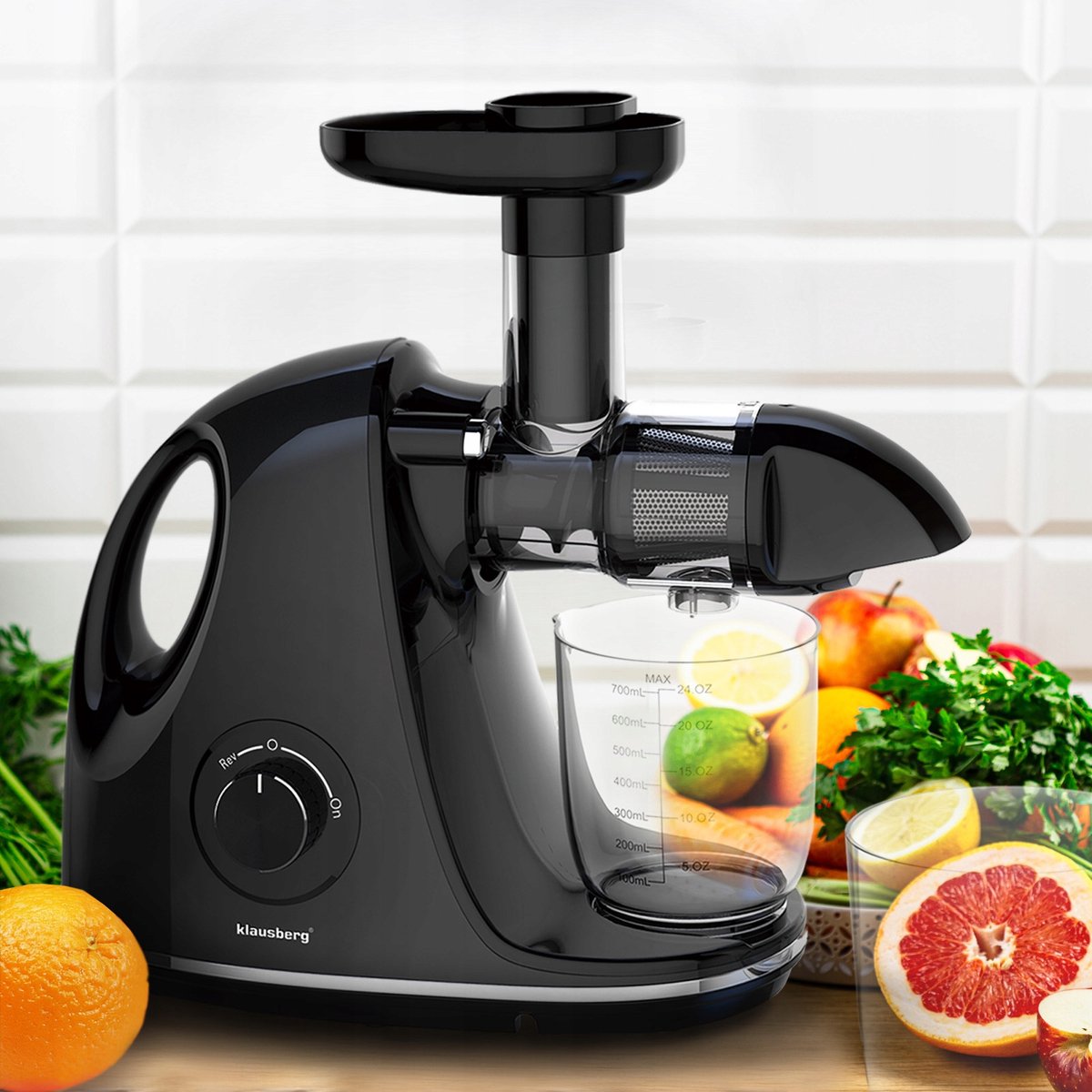 Klausberg Slow Juicer KB-7861 – 150W | Cold Press | Stille Juicer voor Groente, Fruit & Kruiden – BPA-vrij – Zwart - 700ml