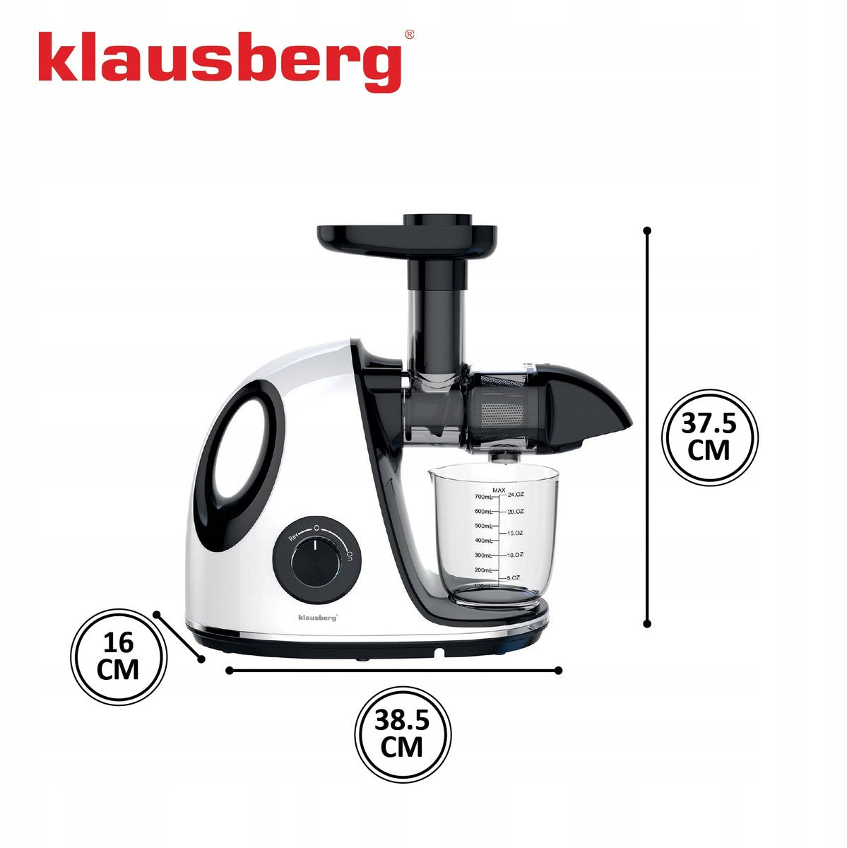 Klausberg Slow Juicer KB-7863 – 150W | Cold Press | Stille Juicer - Groenten en Fruitpers – Met Pulpreservoir - Juice Maker - Grijs