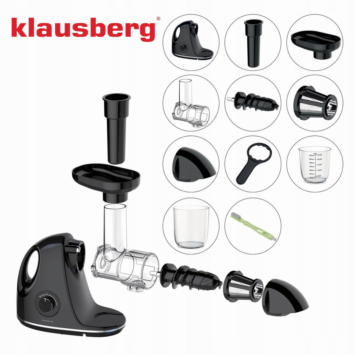 Klausberg Slow Juicer KB-7865 met pulpreservoir – 150W | Stille Juicer voor Groente, Fruit & Kruiden – BPA-vrij – Kersenrood - 700ml