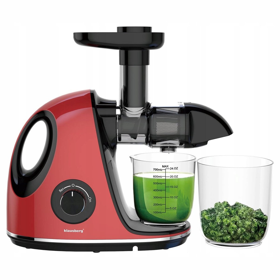 Klausberg Slow Juicer KB-7865 met pulpreservoir – 150W | Stille Juicer voor Groente, Fruit & Kruiden – BPA-vrij – Kersenrood - 700ml