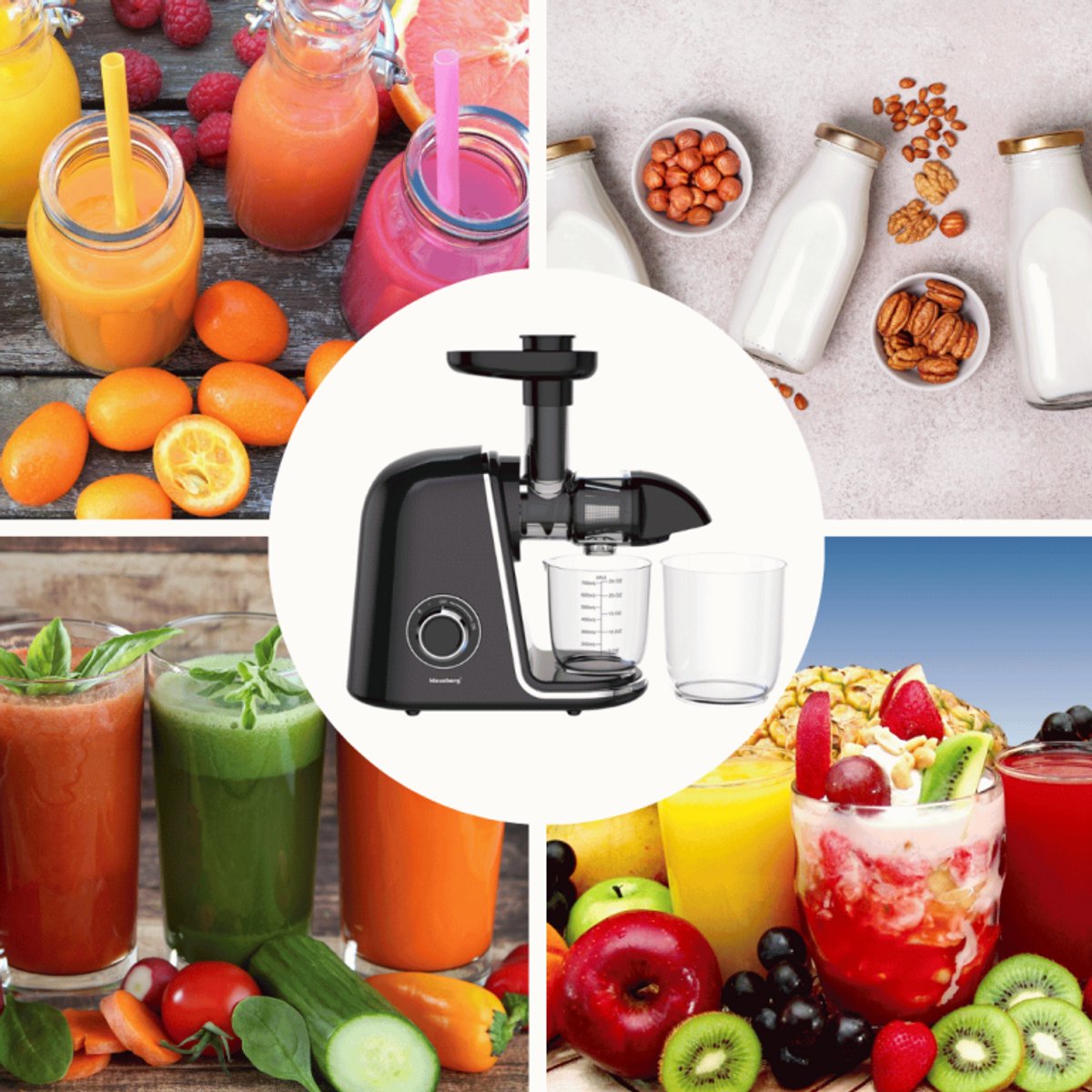 Klausberg Slow Juicer KB-7866 – 150W | Cold Press | Stille Juicer - Groenten en Fruitpers – Met Pulpreservoir - Zwart met Zilveren Accenten