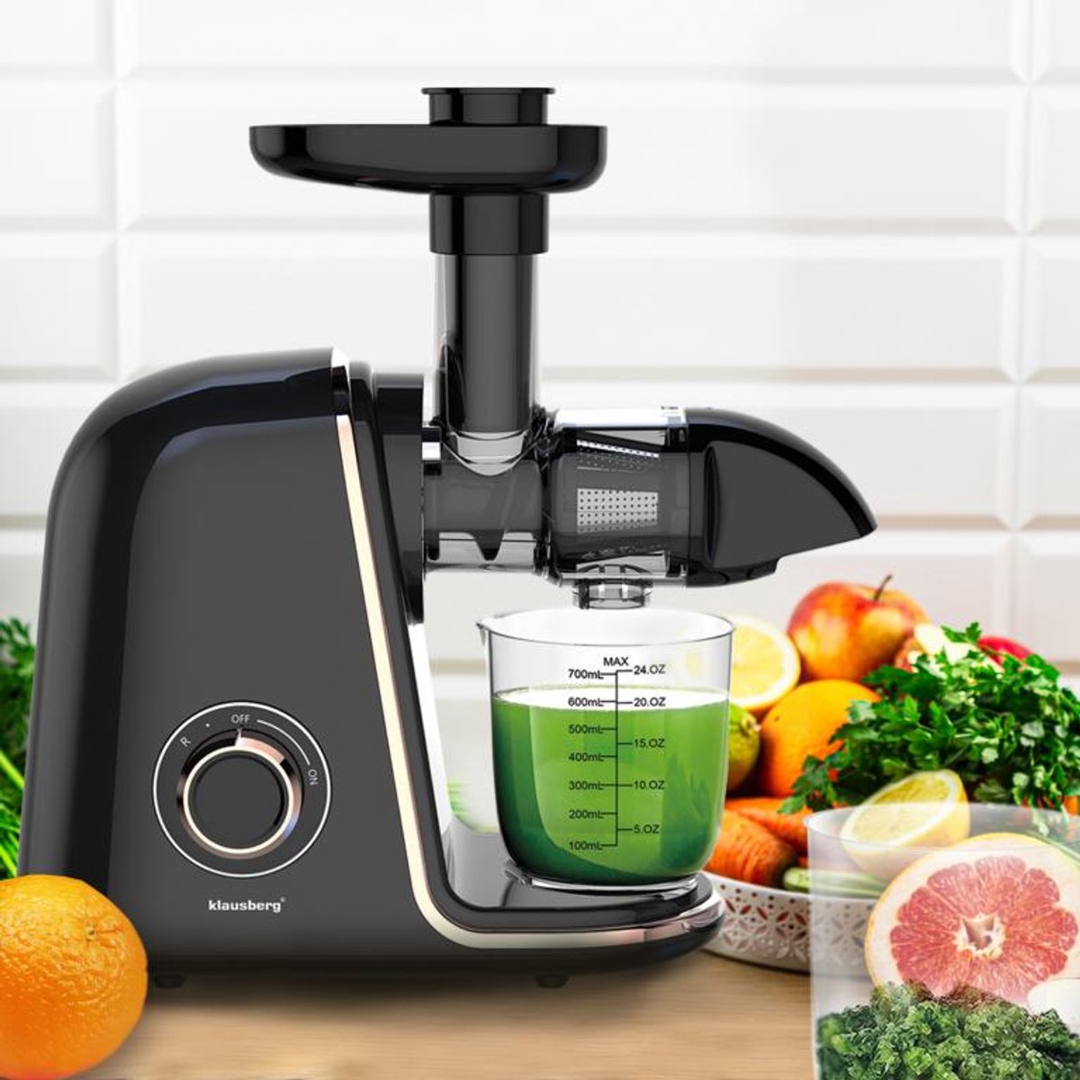 Klausberg Slow Juicer KB-7867 – 150W | 700 ml | Cold Press | Groenten en Fruitpers – Roségouden Accenten | Luxe Design & Hoog Saprendement