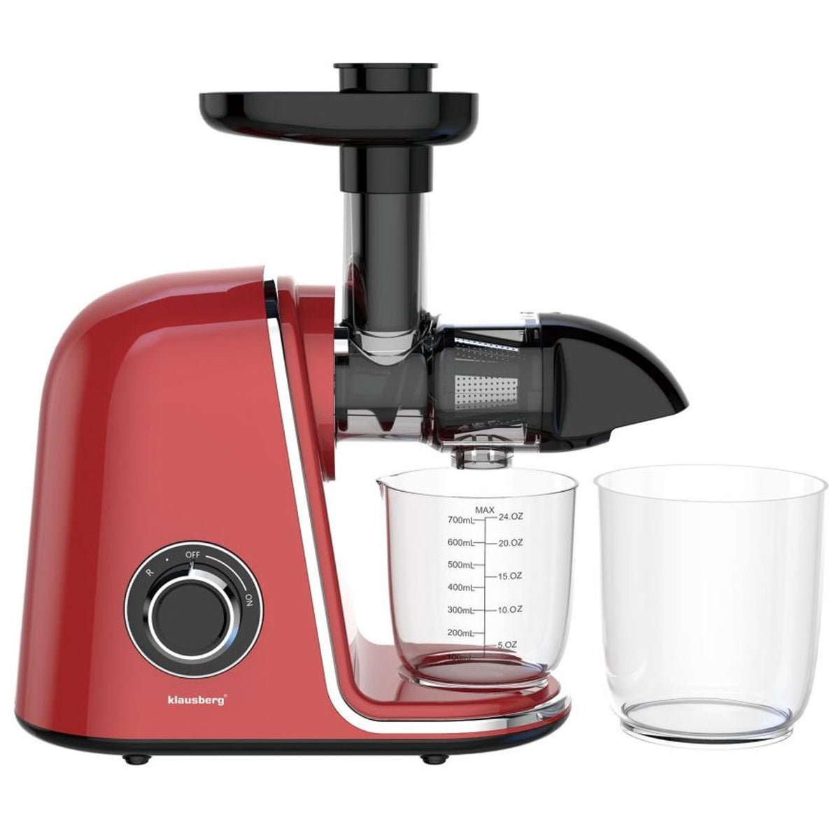 Klausberg Slowjuicer – 150W - 700ml - Groenten en Fruitpers – Met Pulpreservoir | Kersenrood | Juice Maker - Juicer met 7-Traps Perssysteem