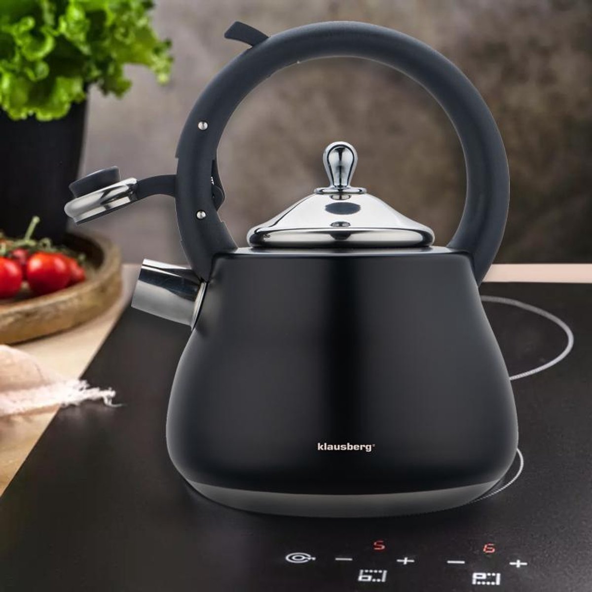 Klausberg Waterkoker 2.8L RVS - Fluitekettle voor Alle Hittebronnen (Inductie, Gas) - Zwart - Fluitketel - Waterkoker - Waterketel - MODESTNOVA