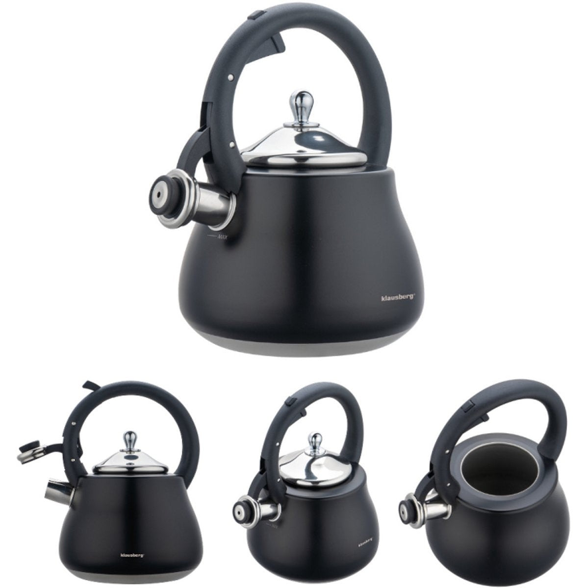Klausberg Waterkoker 2.8L RVS - Fluitekettle voor Alle Hittebronnen (Inductie, Gas) - Zwart - Fluitketel - Waterkoker - Waterketel - MODESTNOVA