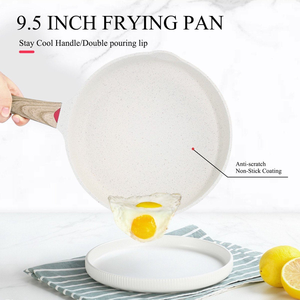 Koekenpan - Wokpan - hapjespan inductie krasbestendig coating - Ivory - PFOA free - 24cm -