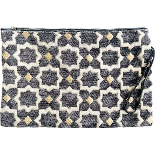 Luxe Handgemaakte Make-uptas met Zellig Motief - Marokkaanse Etui voor Reizen en Dagelijks Gebruik - Grijs