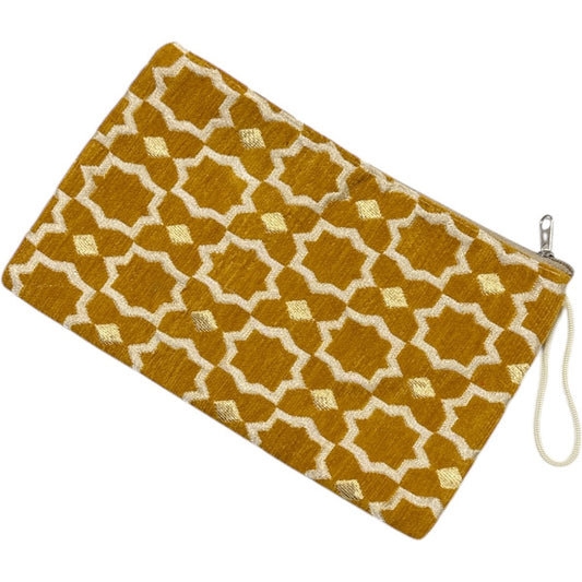 Luxe Handgemaakte Make-uptas met Zellig Motief - Marokkaanse Etui voor Reizen en Dagelijks Gebruik - Okergeel