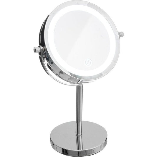 Make-up spiegel/scheerspiegel - met LED verlichting - op voet - D18 x H30 cm - Badkamer spiegels met licht