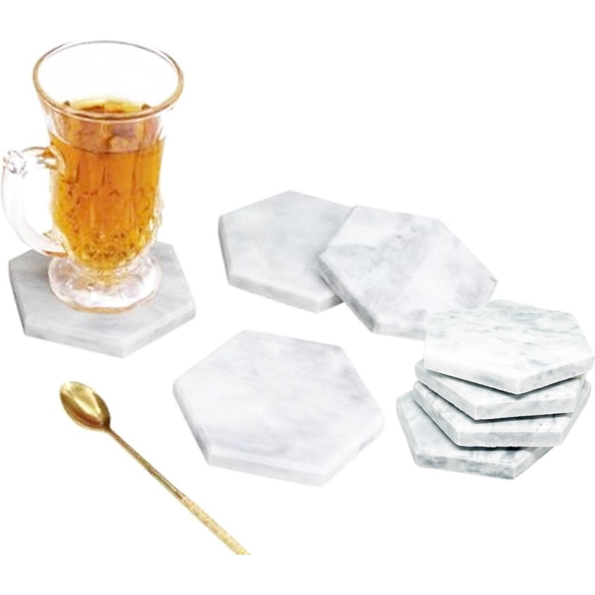 Marmeren Onderzetters set van 8 stuks- Voor Glazen - Onderzetters Marmer - Non-slip