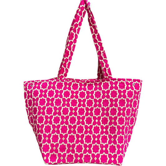 Marokkaanse Handgemaakte Fluwelen Medium Shopper met Gouden Accenten - Tote Bag - Rose