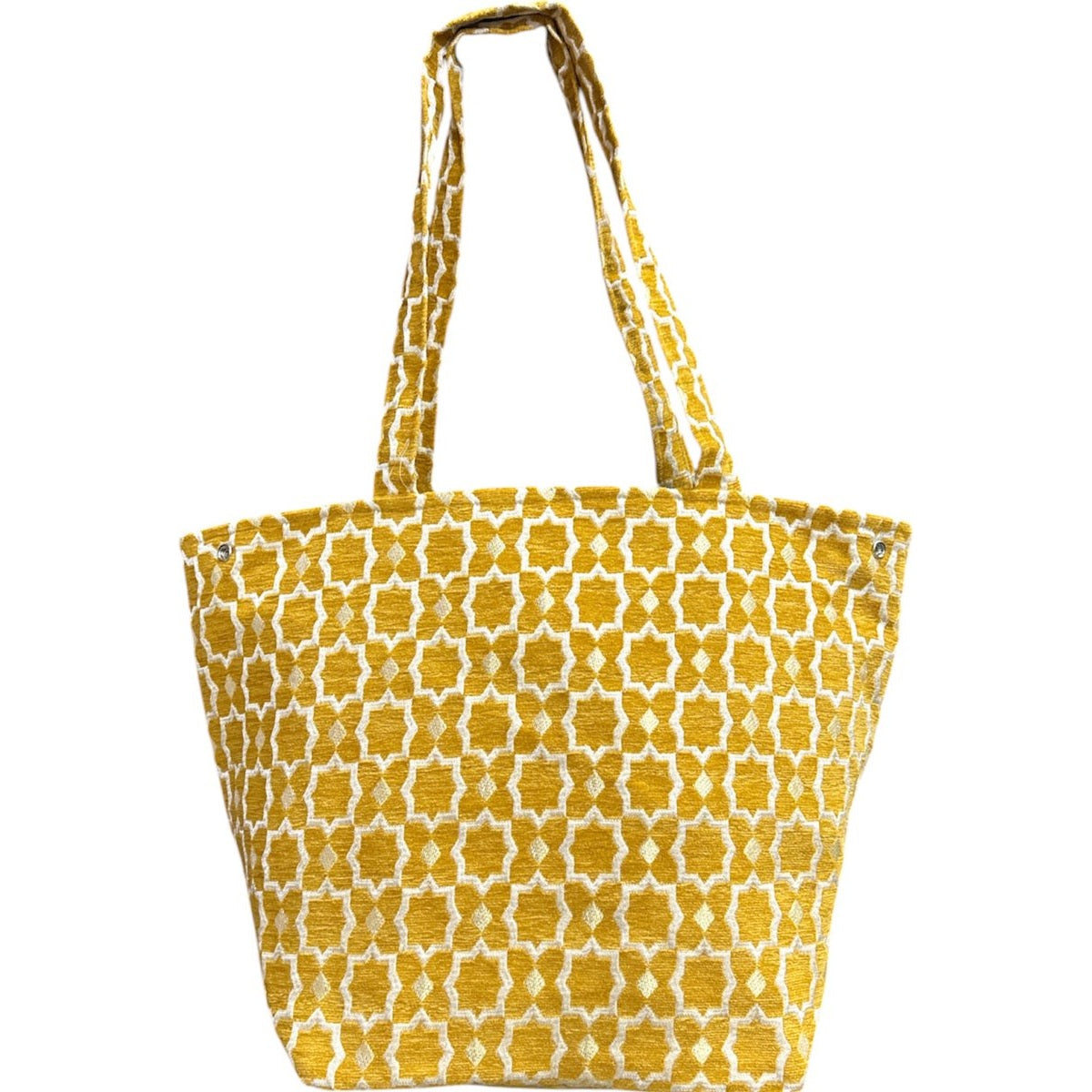 Marokkaanse Handgemaakte Fluwelen Medium Shopper met Gouden Accenten - Tote Bag - Okergeel