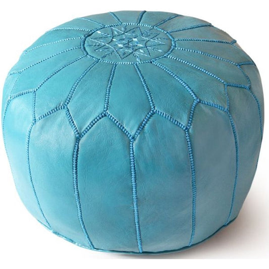 | Marokkaanse Lederen Poef | Lichtblauw | Handgemaakt | 50 Ø | Gevuld geleverd |