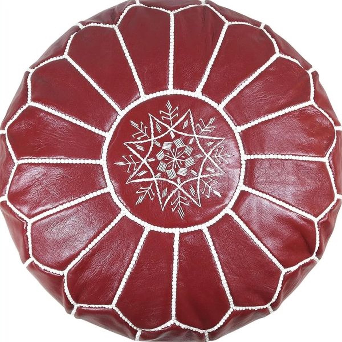 Marokkaanse Leren Poef - Handgemaakt en hoge kwaliteit - Burgundy - Gevuld Geleverd