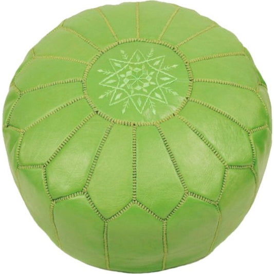 | Marokkaanse Leren Poef | Lichtgroen | 55 Ø | H 35cm | Handgemaakt | Uniek | Gevuld geleverd |