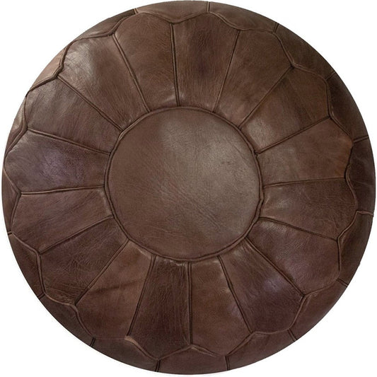Marokkaanse Natuurlijk Leren poef XL- Chocolade bruin - Ottoman - Gevuld - Ø60