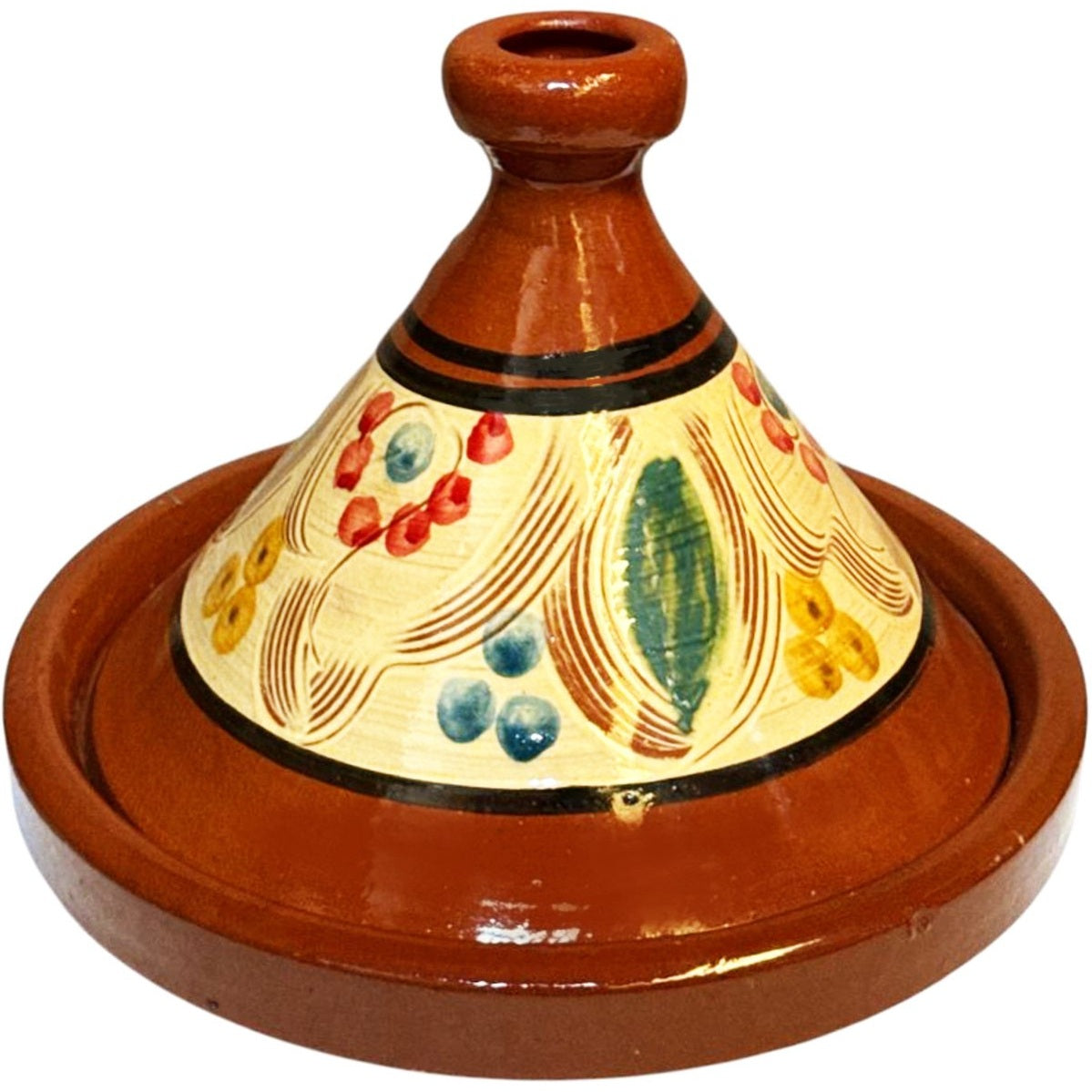 Marokkaanse Tajine Ø25 cm - Handgemaakt Aardewerk met Bloemmotief - Geschikt voor Gas, Oven en Open Vuur