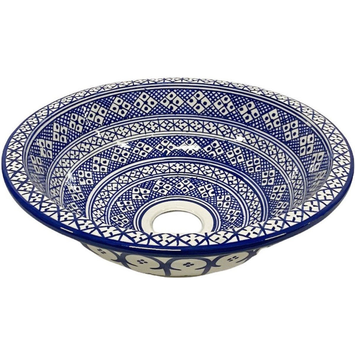 Marokkaanse aardewerk waskom blauw-wit-Ø 35 cm