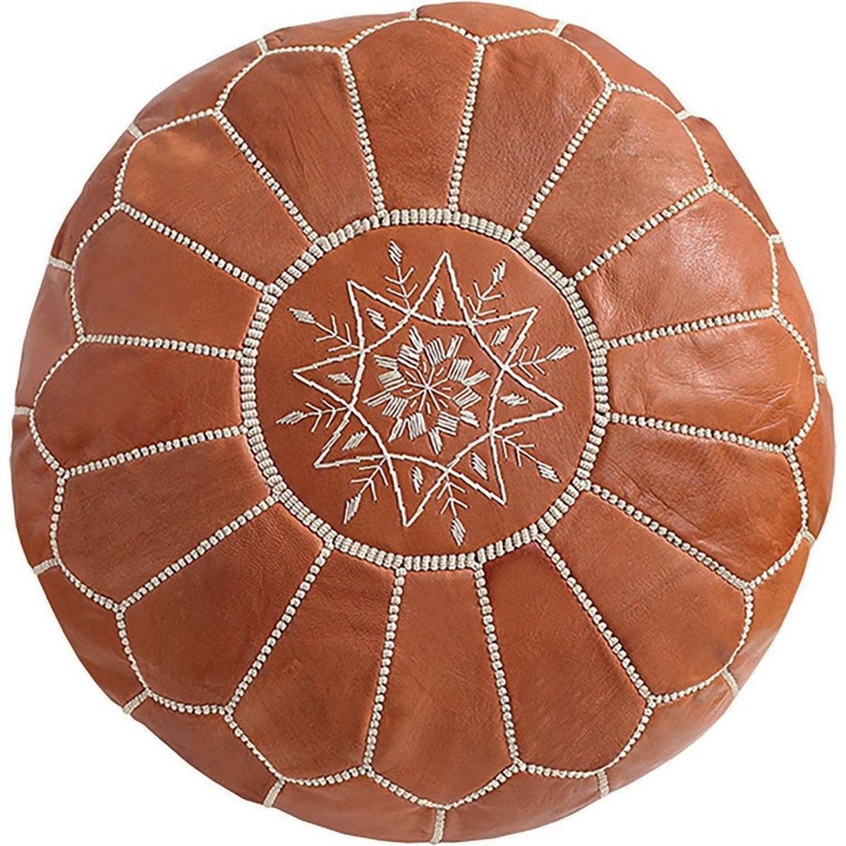 Marokkaanse lederen poef Terra bruin Handmade - Gevuld geleverd