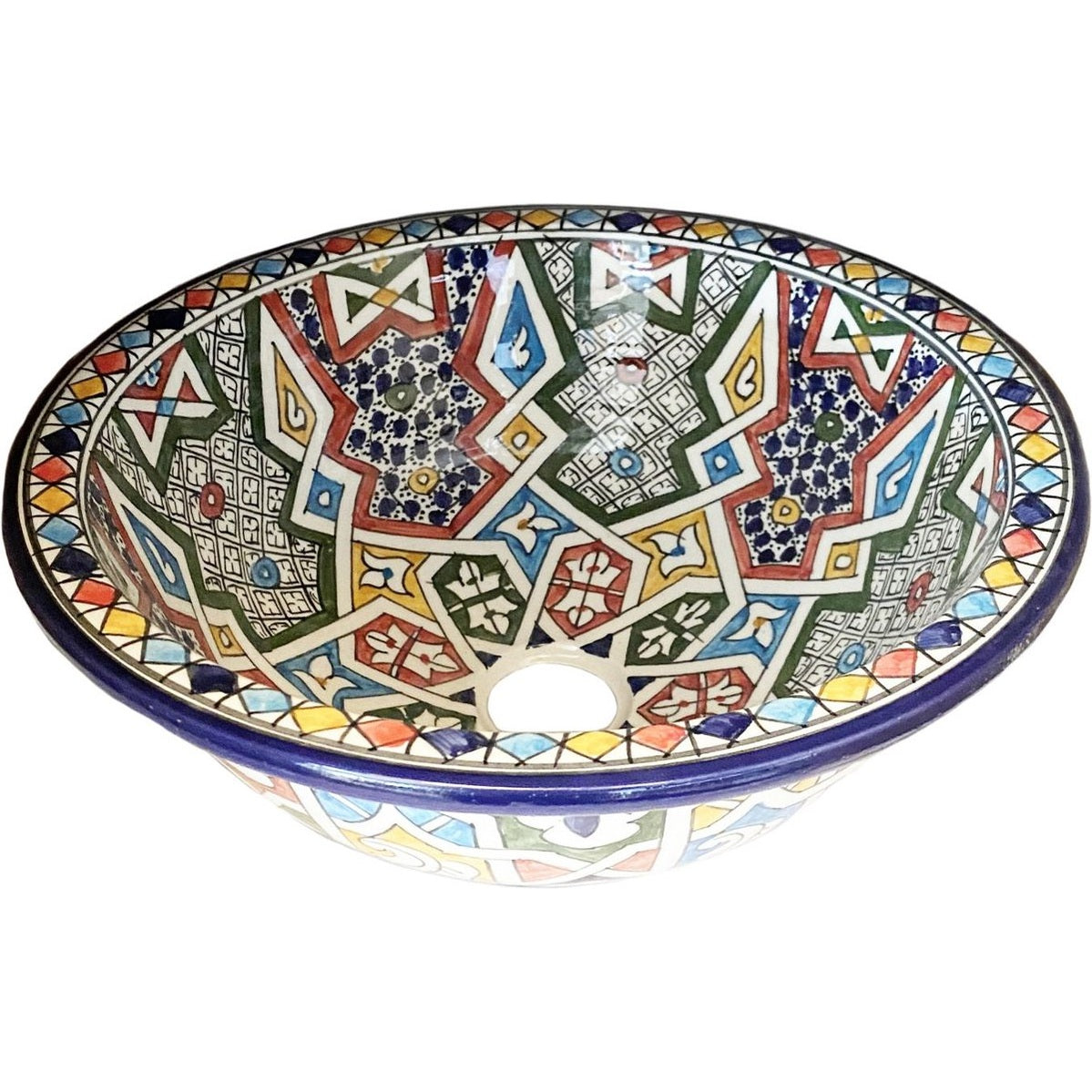Marokkaanse waskom  FEZ-  handbeschilderd met kleurrijke patronen-Ø 35 cm