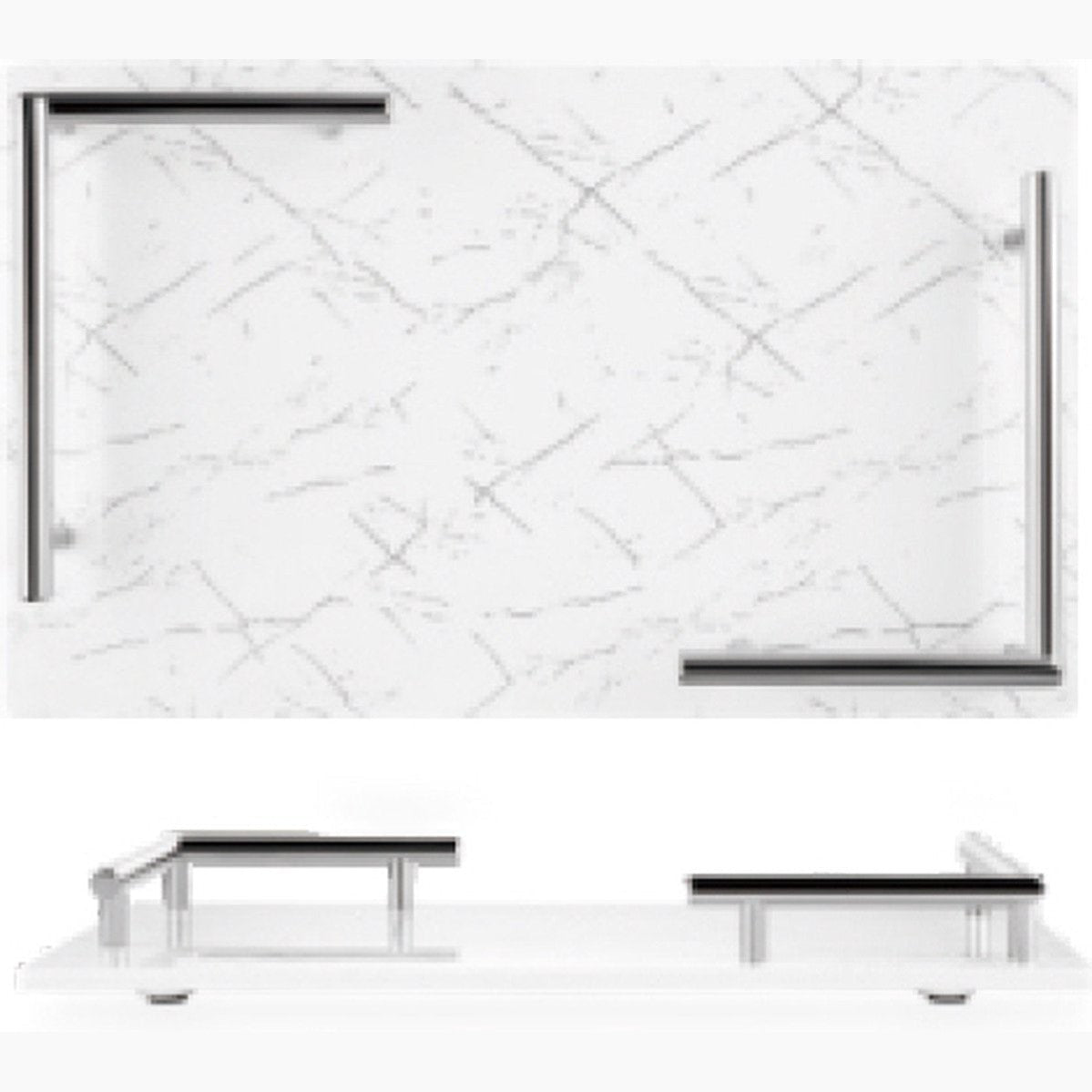 Melamine plateau - dienblad Marmer look 40x25cm - Wit-zilver