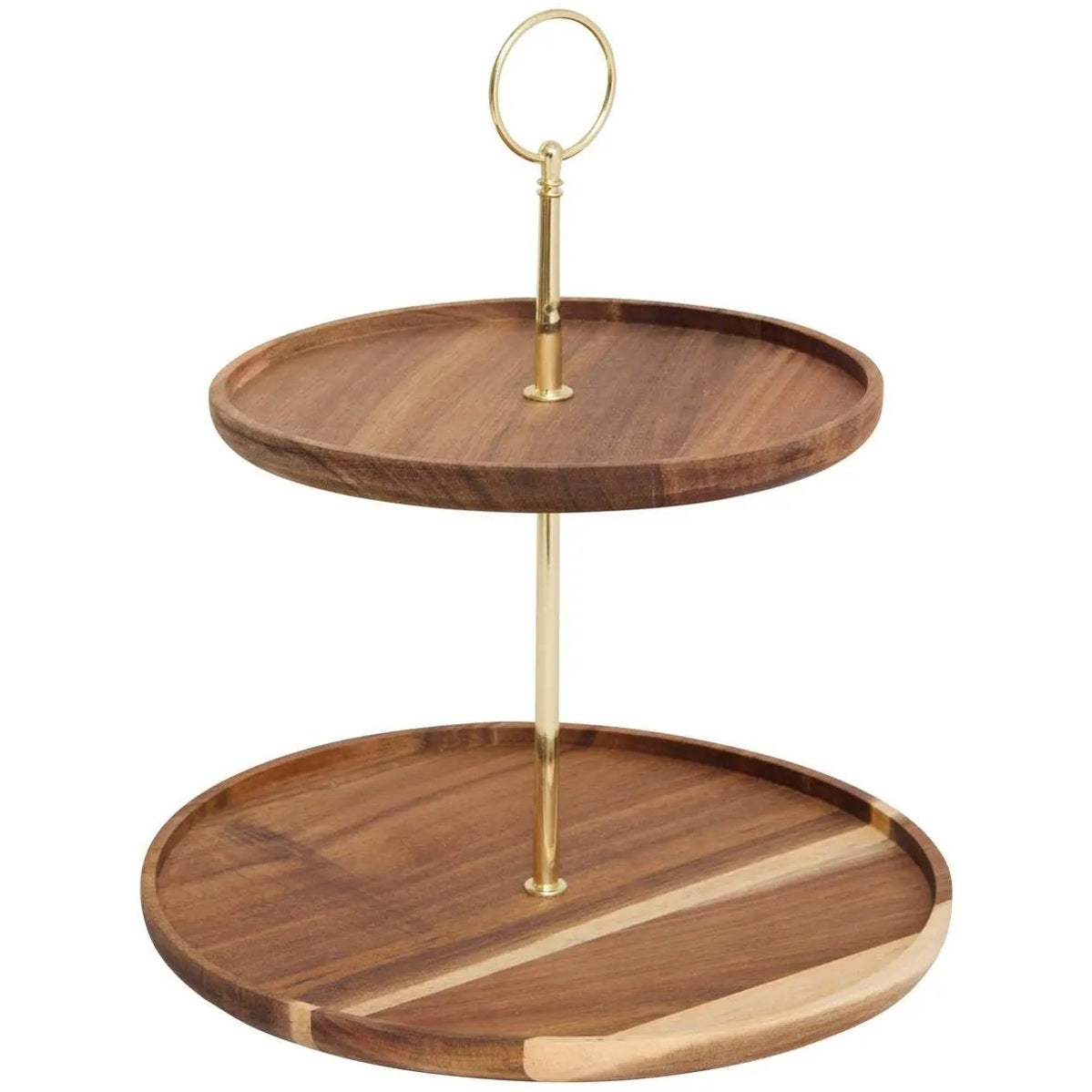 Mina Gold Serveerstandaard - 2-Laags Etagere van Acaciahout en Goudkleurig Metaal - Ø 25 cm - Leuk voor Hapjes en Cupcakes - Etagére - MODESTNOVA