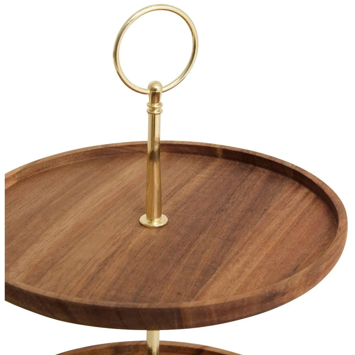 Mina Gold Serveerstandaard - 2-Laags Etagere van Acaciahout en Goudkleurig Metaal - Ø 25 cm - Leuk voor Hapjes en Cupcakes - Etagére - MODESTNOVA