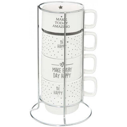 Mokken rek- mokken set- 4 mokken- tekst- wit/zwart- ontbijt set