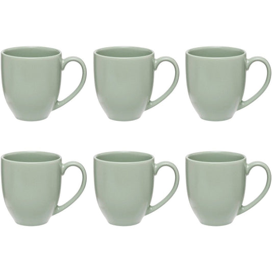 Olijfgroene Keramieke Mokken Set van 6 - 48 cl - Stoneware Mokken met Oor - Geschikt voor Thee, Koffie en Meer