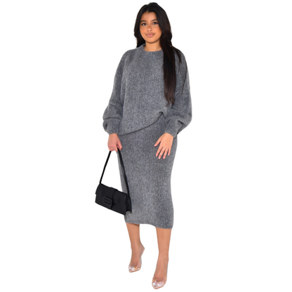 Amaya Twinset-Oversized Trui & Lange rok - Grijs
