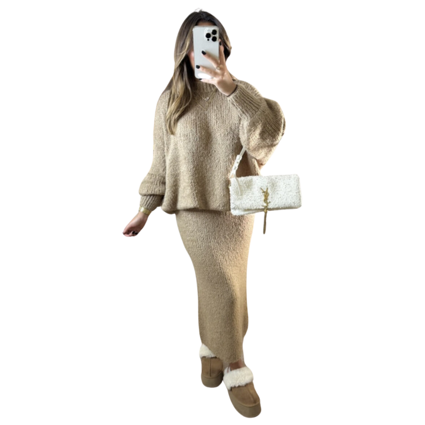 Amaya Twinset-Oversized Trui & Lange rok - Beige
