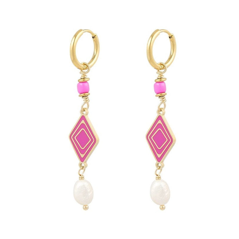 Oorbellen - roze - Goud - hangende oorbellen - rvs - stainless steel