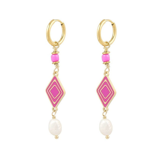 Oorbellen - roze - Goud - hangende oorbellen - rvs - stainless steel