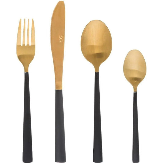 RVS 16 delige bestekset kleur goud en zwart voor 4 personen
