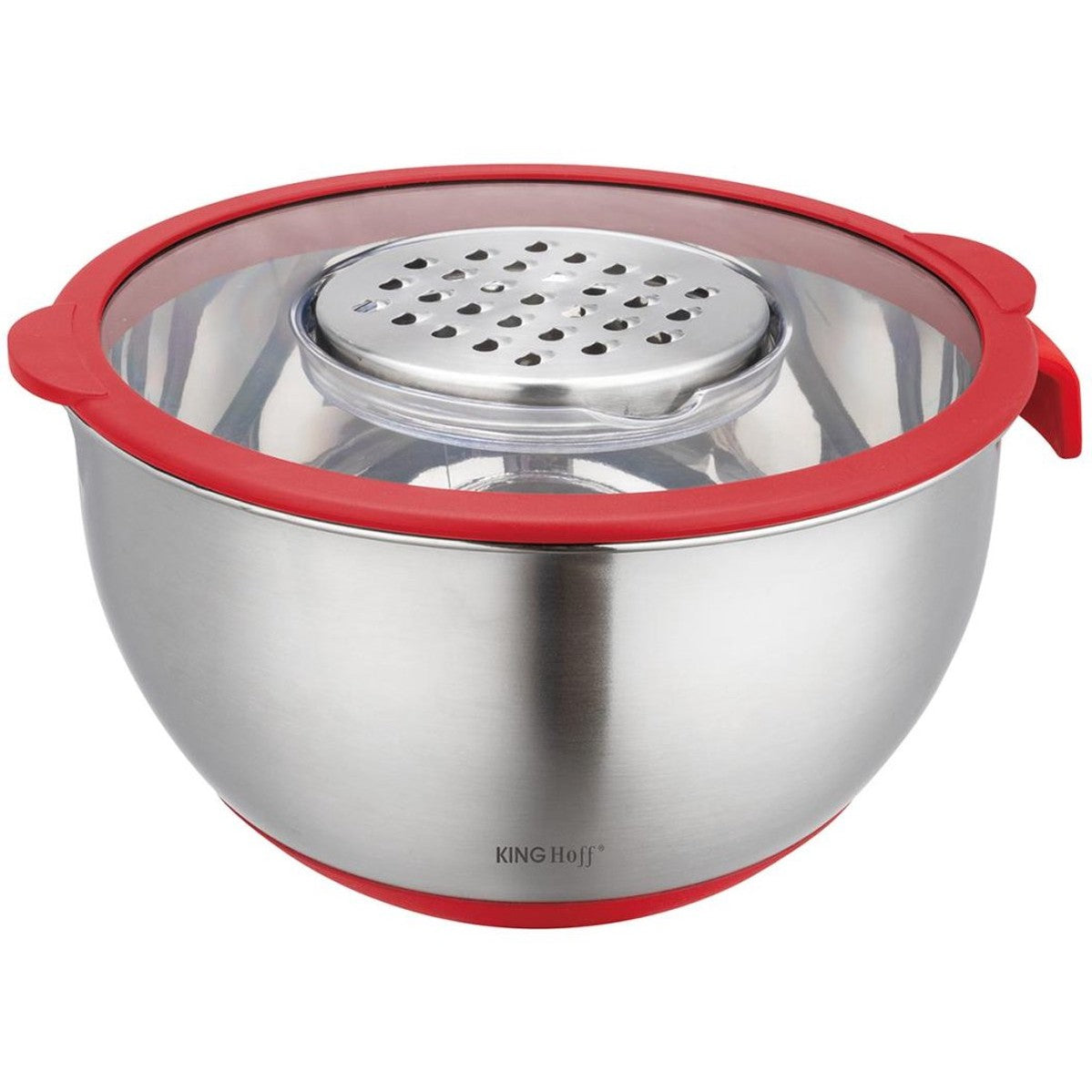 RVS Mengkom met Deksel – Multifunctioneel (5L, Rood) – Inclusief 3 Raspstanden, Maatverdeling en Antislip Rand – Voor Mengen, Raspen en Opslaan