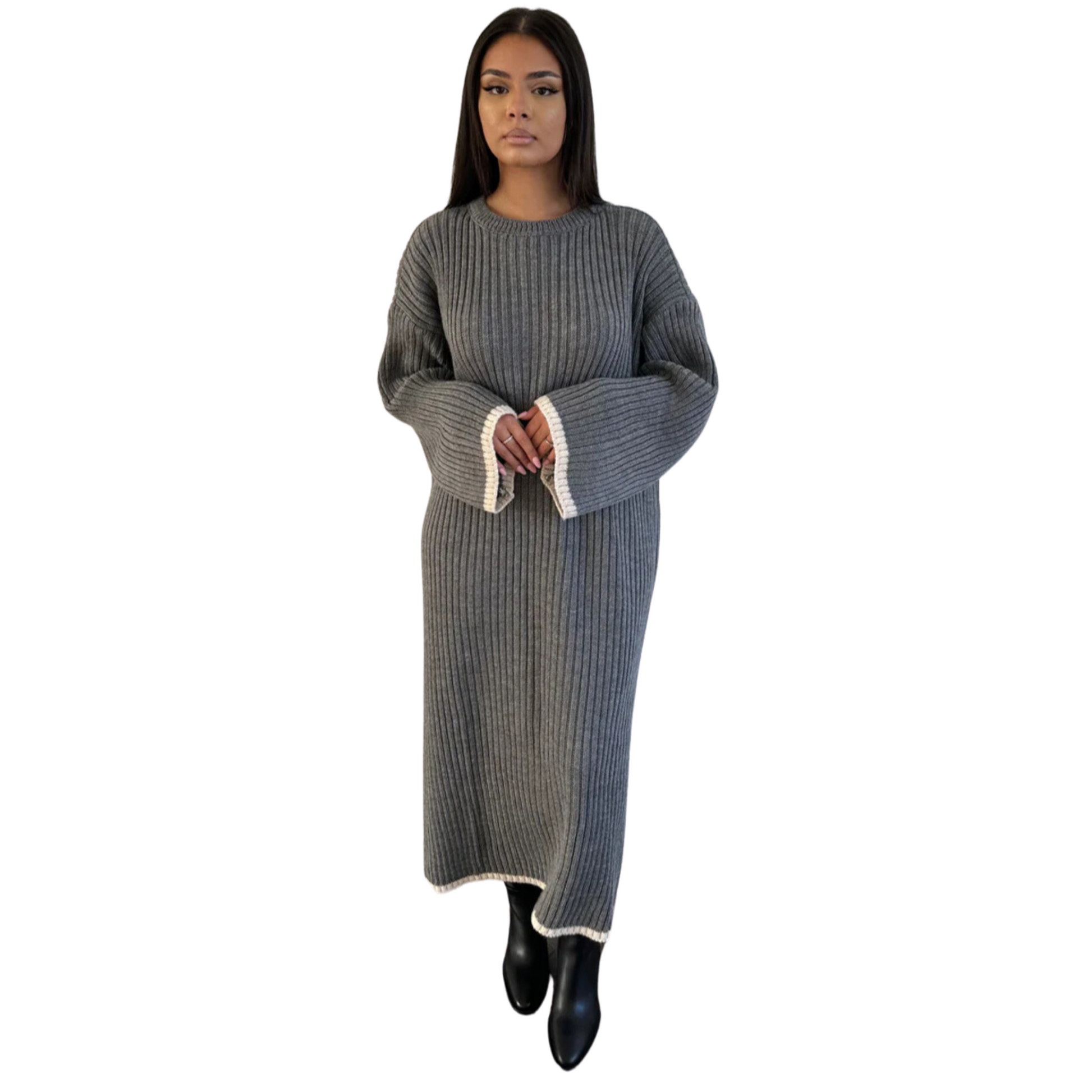 Ribbed Dress - Grijs - MODESTNOVA